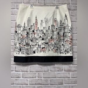 Tahari NYC Cityscape Print Skirt - Black, White, Pink sz 18. Zip back.
